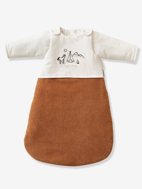 Baby Winter-Schlafsack, Ärmel abnehmbar ,,Weltenbummler' ecru/camel 