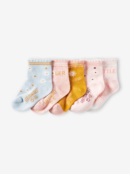 5er-Pack Mädchen Baby Socken, Blumen Pack curcuma 