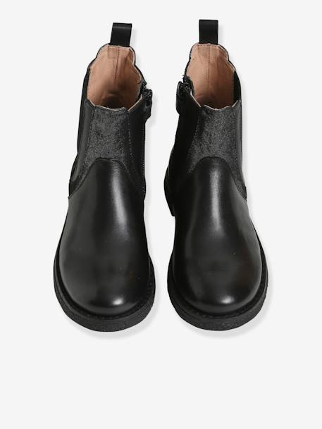 Boots en cuir bi-matière fille noir 