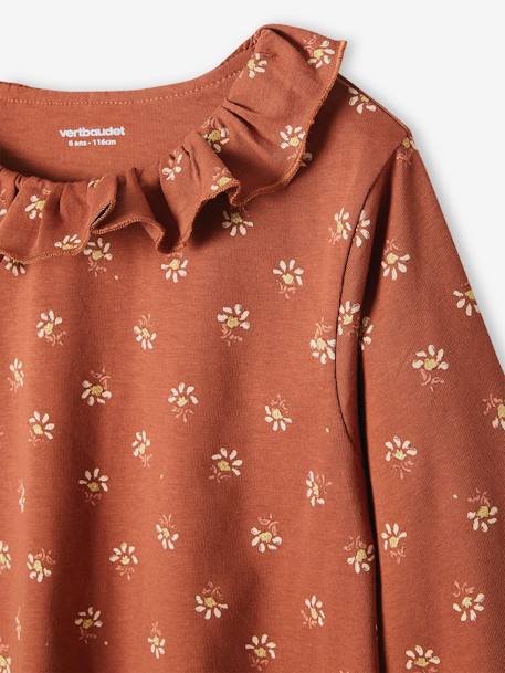 T-shirt blouse motifs irisés fleurs fille marron imprimé 