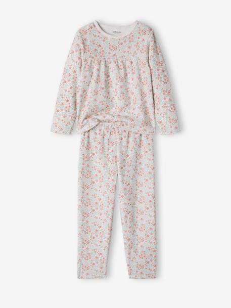 Lot de 2 pyjamas fille fleuris en velours beige 