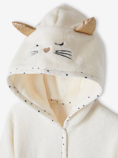 Robe de chambre chat personnalisable  fille en maille peluche ivoire 