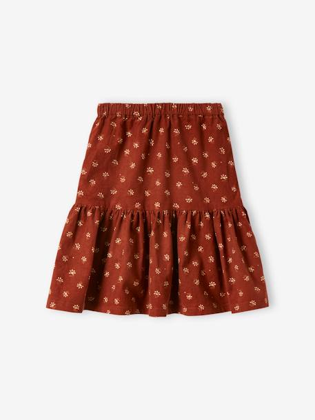 Jupe en velours fille motifs fleurs détails irisés marron imprimé 