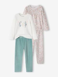Fille-Pyjama, surpyjama-Lot de 2 pyjamas fille fleuris en velours