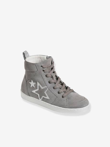 Mädchen High-Sneakers mit Reissverschluss, Sterne grau+marine 
