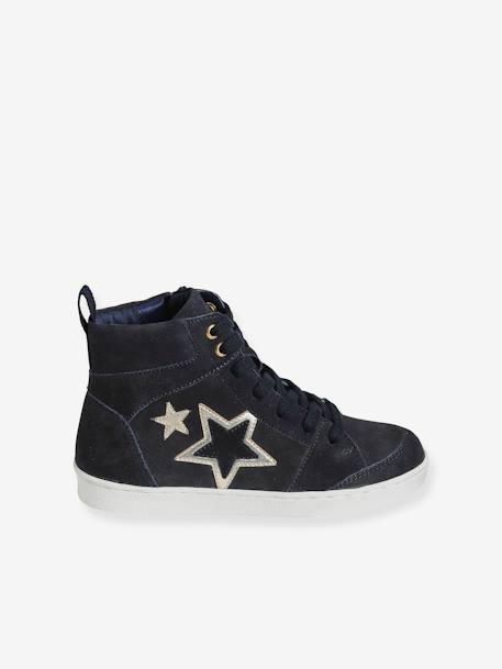 Mädchen High-Sneakers mit Reissverschluss, Sterne grau+marine 