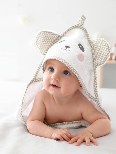 Cape de bain bébé à capuche brodée animaux blanc+bleu+rose 