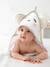 Cape de bain bébé à capuche brodée animaux blanc+bleu+rose 