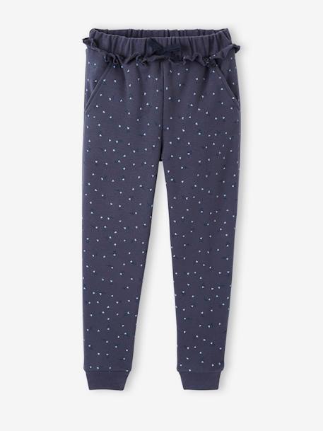 Pantalon jogging volanté fille imprimé fleurs bleu imprimé+rose 