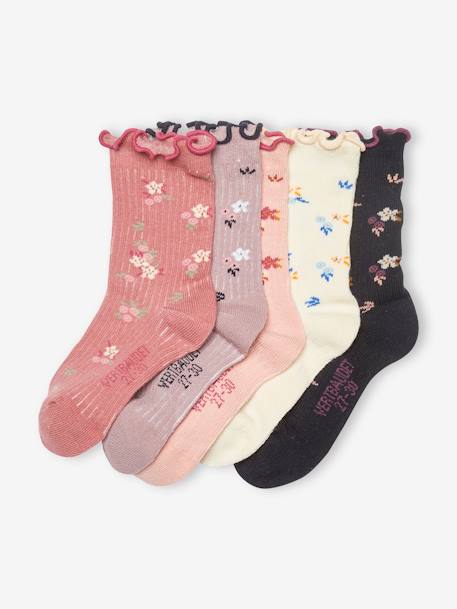 Lot de 5 paires de chaussettes volantées à fleurs fille lot dark bleu indigo 