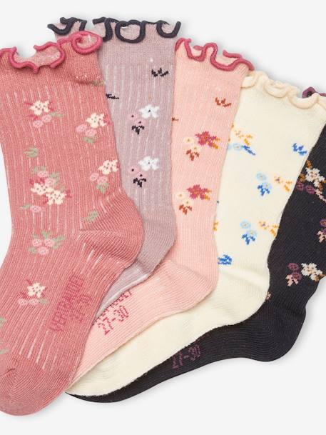 Lot de 5 paires de chaussettes volantées à fleurs fille lot dark bleu indigo 