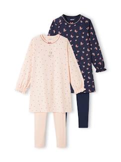 Mädchen-Pyjama, Overall-2er-Pack Mädchen Nachthemden mit Leggings, Blumen Oeko-Tex