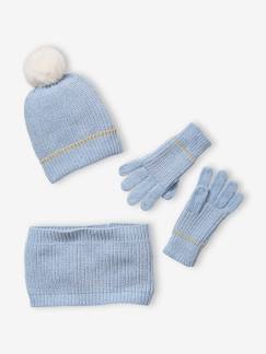 Ensemble bonnet + snood + gants maille chenille fille