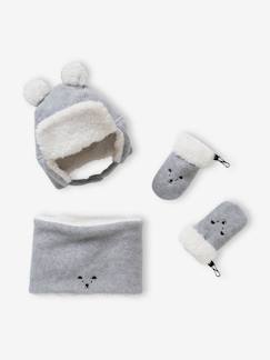 Strickkleidung-Baby-Accessoires-Baby Strick-Set: Mütze, Rundschal & Fäustlinge, Bär