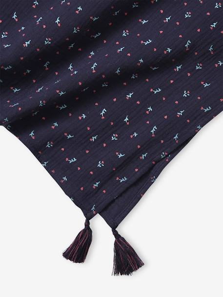 Foulard imprimé fleuri fille dark bleu indigo imprimé 