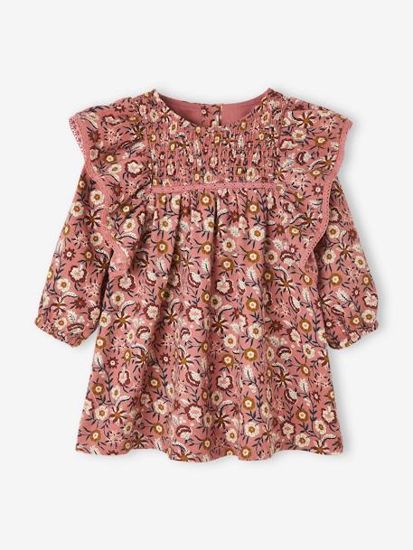 Gesmoktes Mädchen Baby Kleid, Blumen rosenholz 