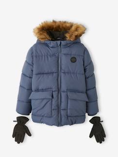 Garçon-Doudoune à capuche doublée polaire avec gants ou moufles garçon