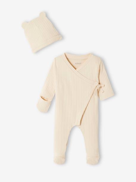 Baby-Set: Overall & Mütze, Rippenjersey sandfarben 