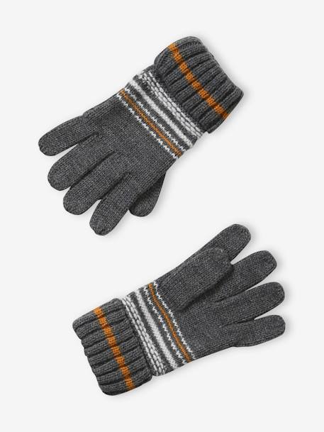 Ensemble garçon bonnet + snood + gants en maille jacquard gris 