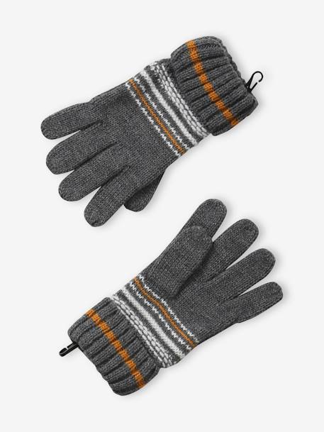 Ensemble garçon bonnet + snood + gants en maille jacquard gris 