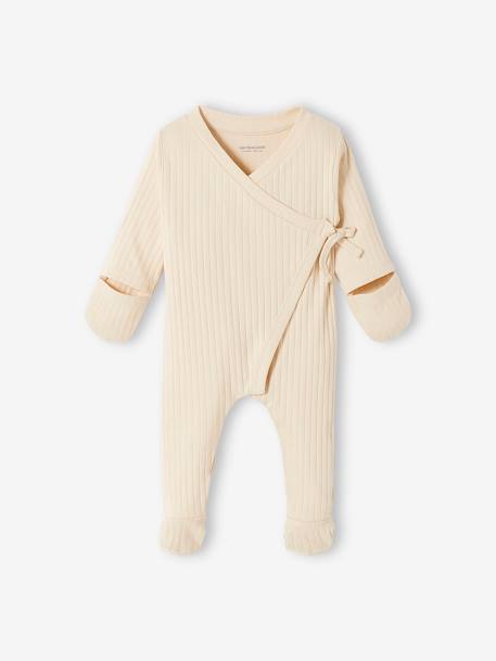 Baby-Set: Overall & Mütze, Rippenjersey sandfarben 