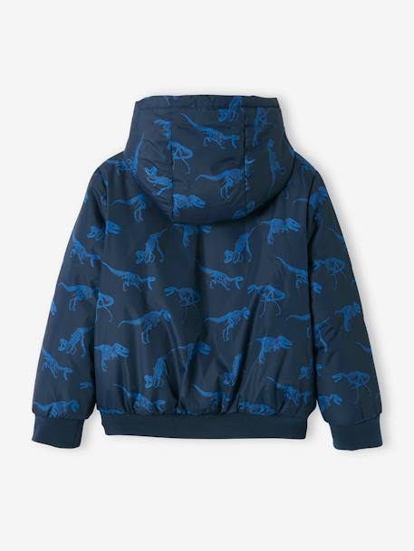 Blouson à capuche motifs dinosaures doublé polaire garçon dark bleu indigo imprimé 