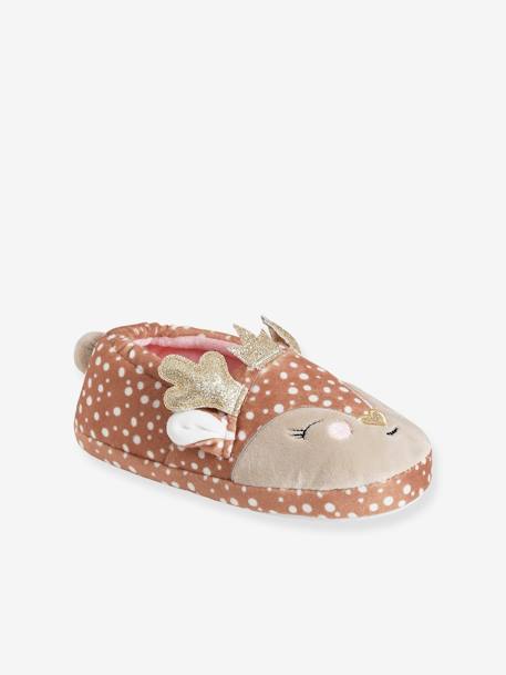 Chaussons esprit peluche fille biche beige 