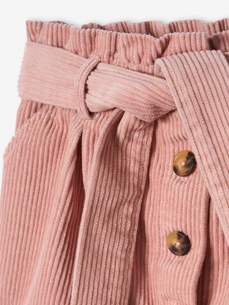 Jupe style 'paperbag' en velours côtelé pêche+rose blush+sapin 