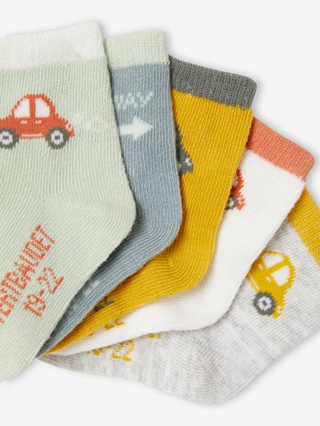 5er-Pack Jungen Baby Socken, Autos Pack Lindengrün 