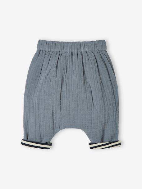 Pantalon en gaze de coton bébé doublure rayée naissance bleu gris 