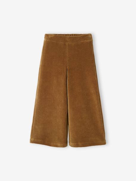 Pantalon large en velours fille marron+vert sapin 