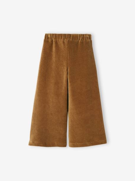 Pantalon large en velours fille marron+vert sapin 
