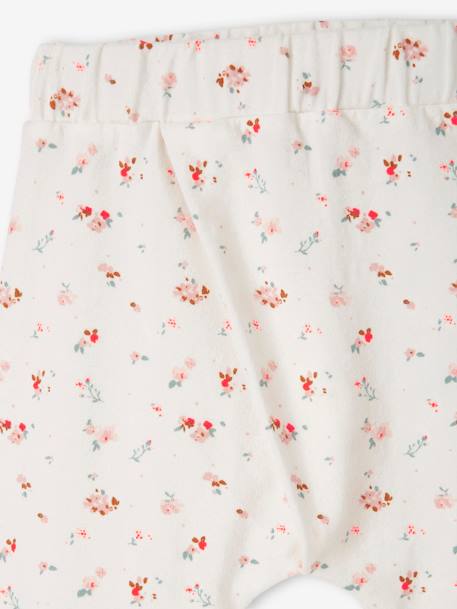 Pantalon naissance en maille souple Blanc imprimer fleuris+encre+ivoire+rose poudre 