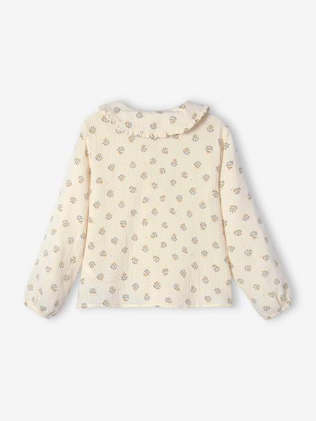 Blouse en gaze de coton personnalisable fille. cappuccino+coquille d'oeuf imprimé 