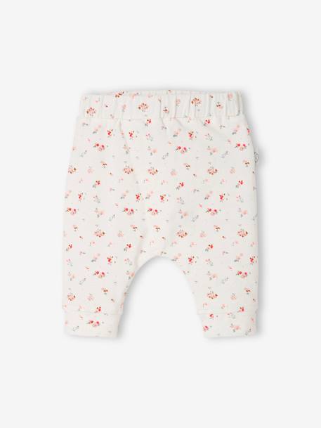Pantalon naissance en maille souple Blanc imprimer fleuris+rose poudre 