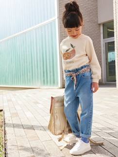 Mädchen-Mädchen Paperbag-Jeans mit Blumen-Gürtel
