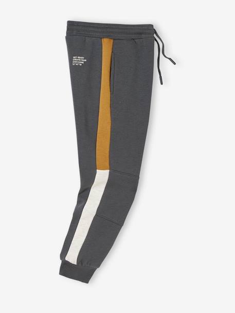 Pantalon jogging bandes côtés garçon gris anthracite+noir 