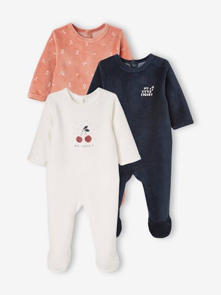 Lot de 3 pyjamas en velours bébé ouverture dos BASICS lot blush foncé+lot curcuma 