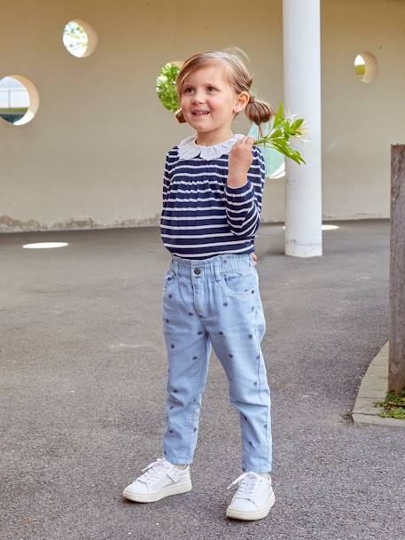 Mädchen Paperbag-Jeans mit Blumenprint beige+blau 