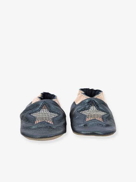 Chaussons cuir souple bébé Star Stripe ROBEEZ© marine+or 