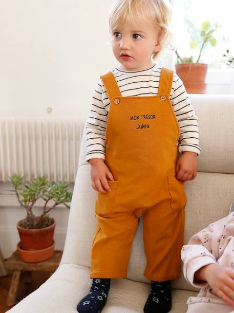 Baby-Set: Shirt & Latzhose, personalisierbar caramel+grau meliert 