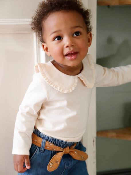 Baby Mädchen Shirt, Bubikragen mit Rüschen hellbeige 