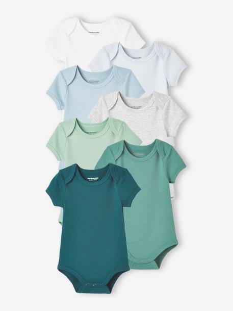 Lot de 7 bodies manches courtes ouverture US bébé BASICS lot bleu 