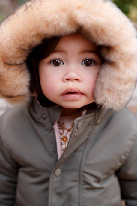 Wendbare Baby Jacke mit Kapuze, Wattierung Recycling-Polyester khaki 