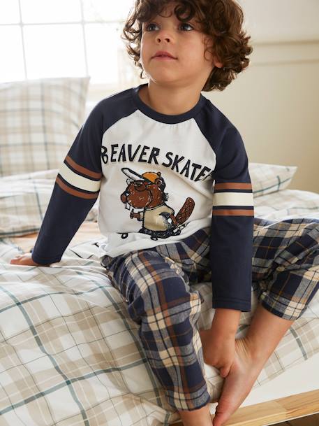 Pyjama castor garçon avec bas en flanelle - bleu fonce, Garçon