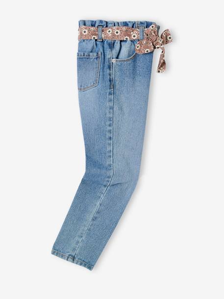 Mädchen Paperbag-Jeans mit Blumen-Gürtel blue stone+dark blue+grauer denim+schwarz denim 