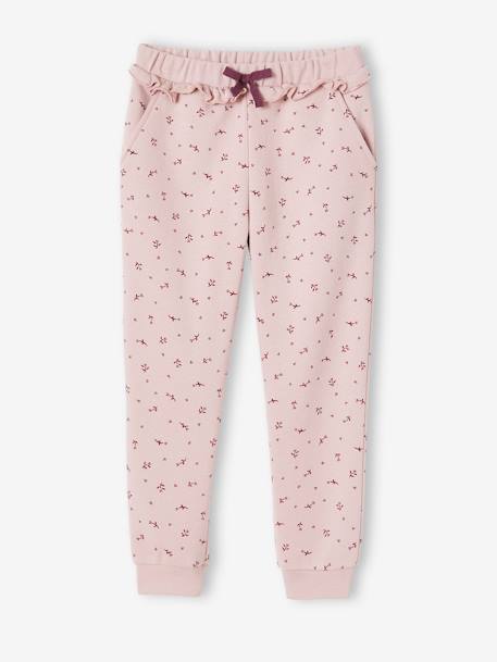 Pantalon jogging volanté fille imprimé fleurs bleu imprimé+rose 