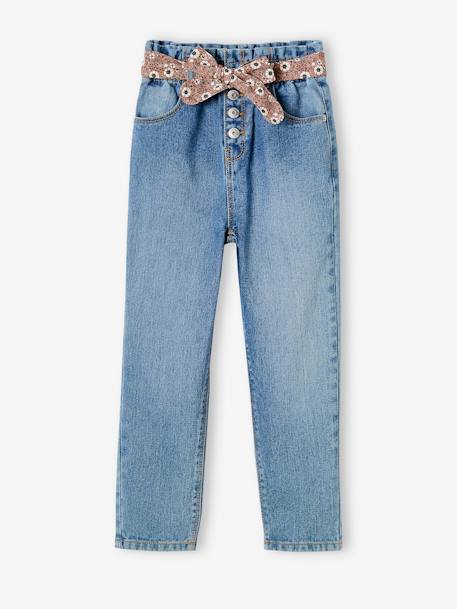 Mädchen Paperbag-Jeans mit Blumen-Gürtel blue stone+dark blue+grauer denim 
