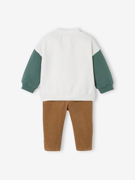 Ensemble bébé sweat en molleton + pantalon en velours ivoire 