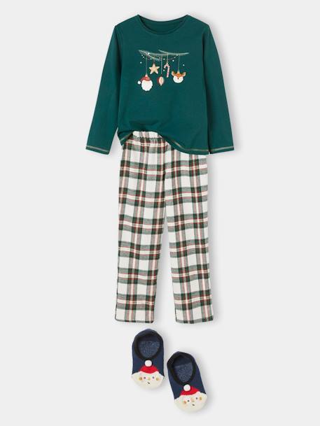 Mädchen Weihnachts-Geschenkbox: Schlafanzug & Socken grün/kariert 